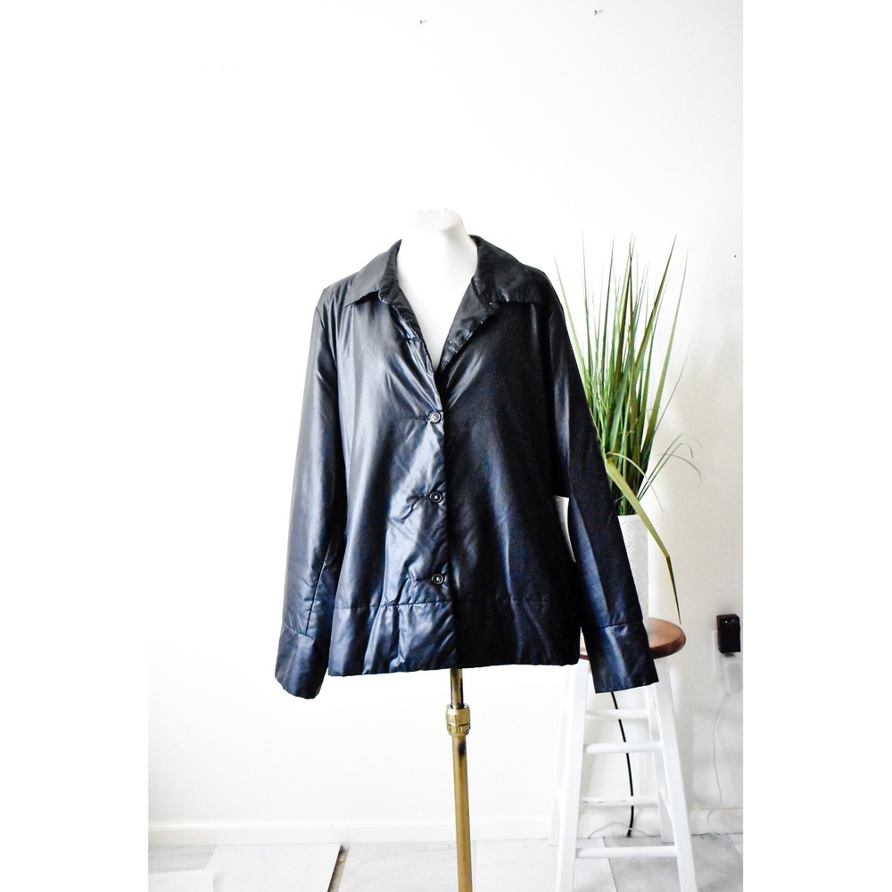 Hillard & Hanson Button Front Jacket Womens XL Black 2000s Lightweight Insulated